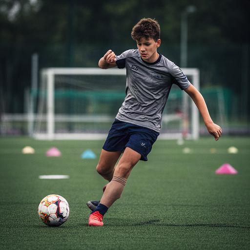 Futbolista adolescente trabajando un control orientado durante una sesión técnica