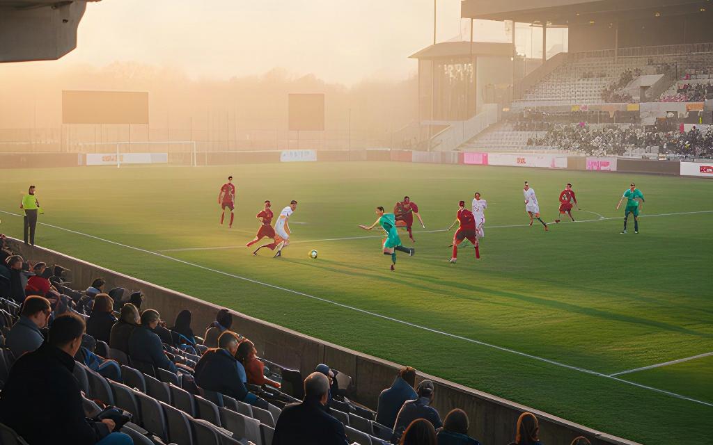 Partido de fútbol en un campo de Huétor Tájar visto desde la zona lateral de las gradas